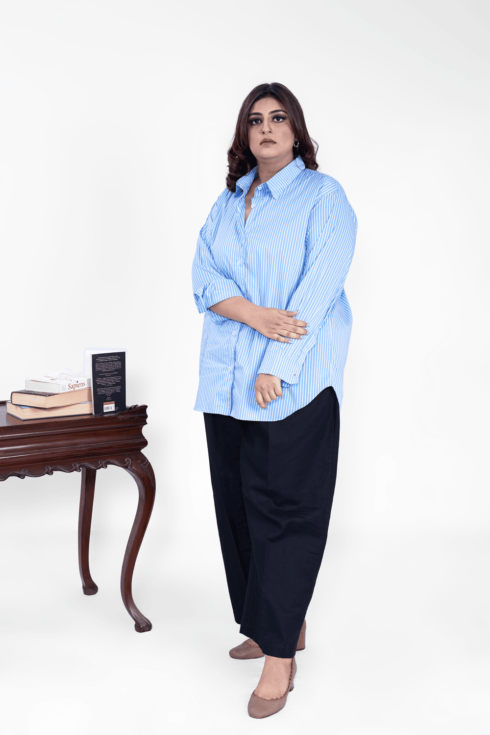 Black Wide Leg linen blend trouser (1)